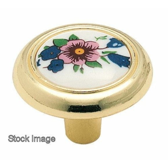 Amerock 244FWP Cabinet Pulls Polished Brass White Center Floral Design Lot of 7 - Picture 1 of 1